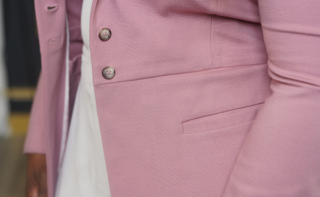 professional pink suit jacket with a tailored look