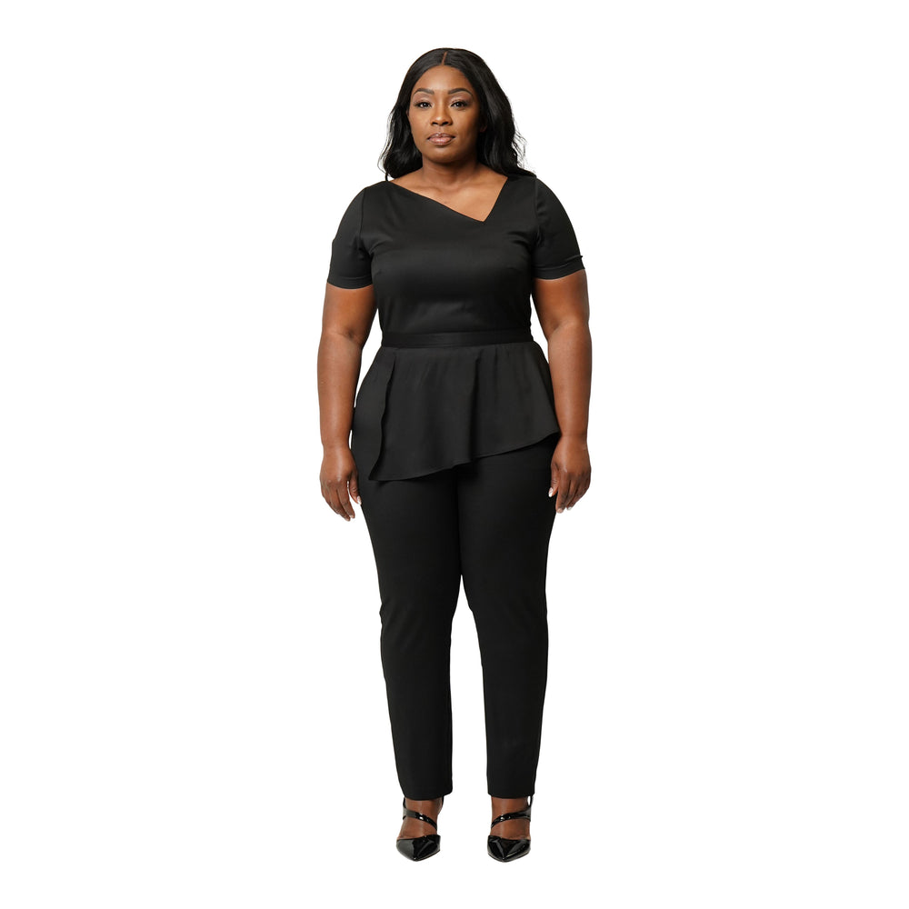 curvy black short sleeve jumpsuit made from wool
