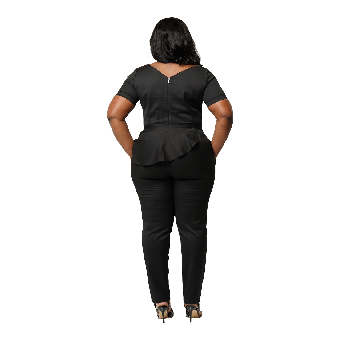 
                  
                    black short sleeve jumpsuit made from wool for curvy women
                  
                