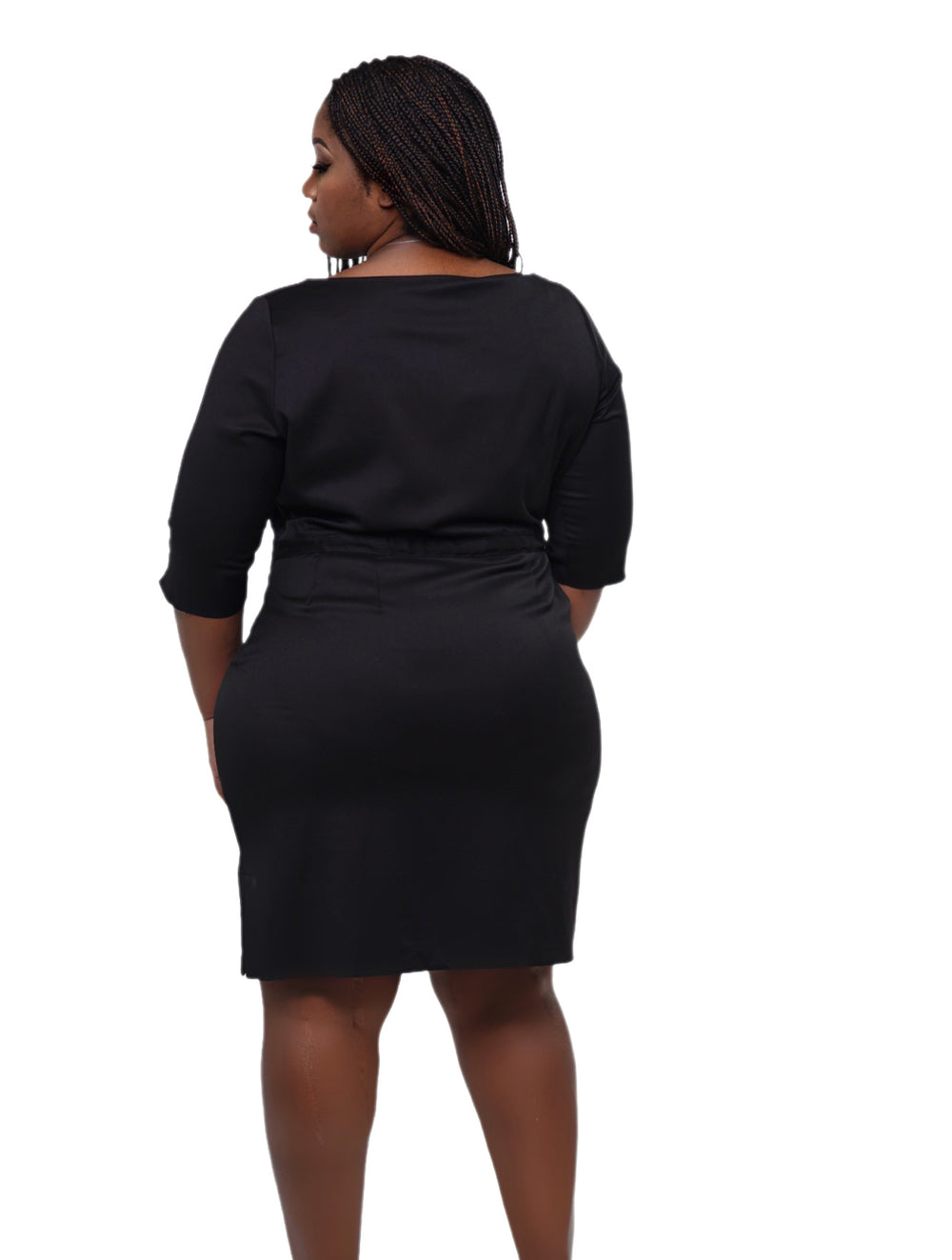 black night fitted wool dress for curvy females