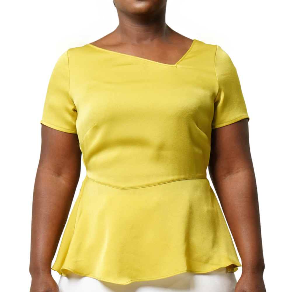 curvy fashionable canary yellow blouse made from triacetate and polyester